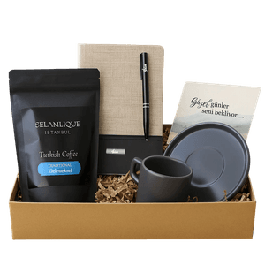 Dokulu Defter & Kalem & Fincan & Selamlıque Paket Kahve Hediye Seti