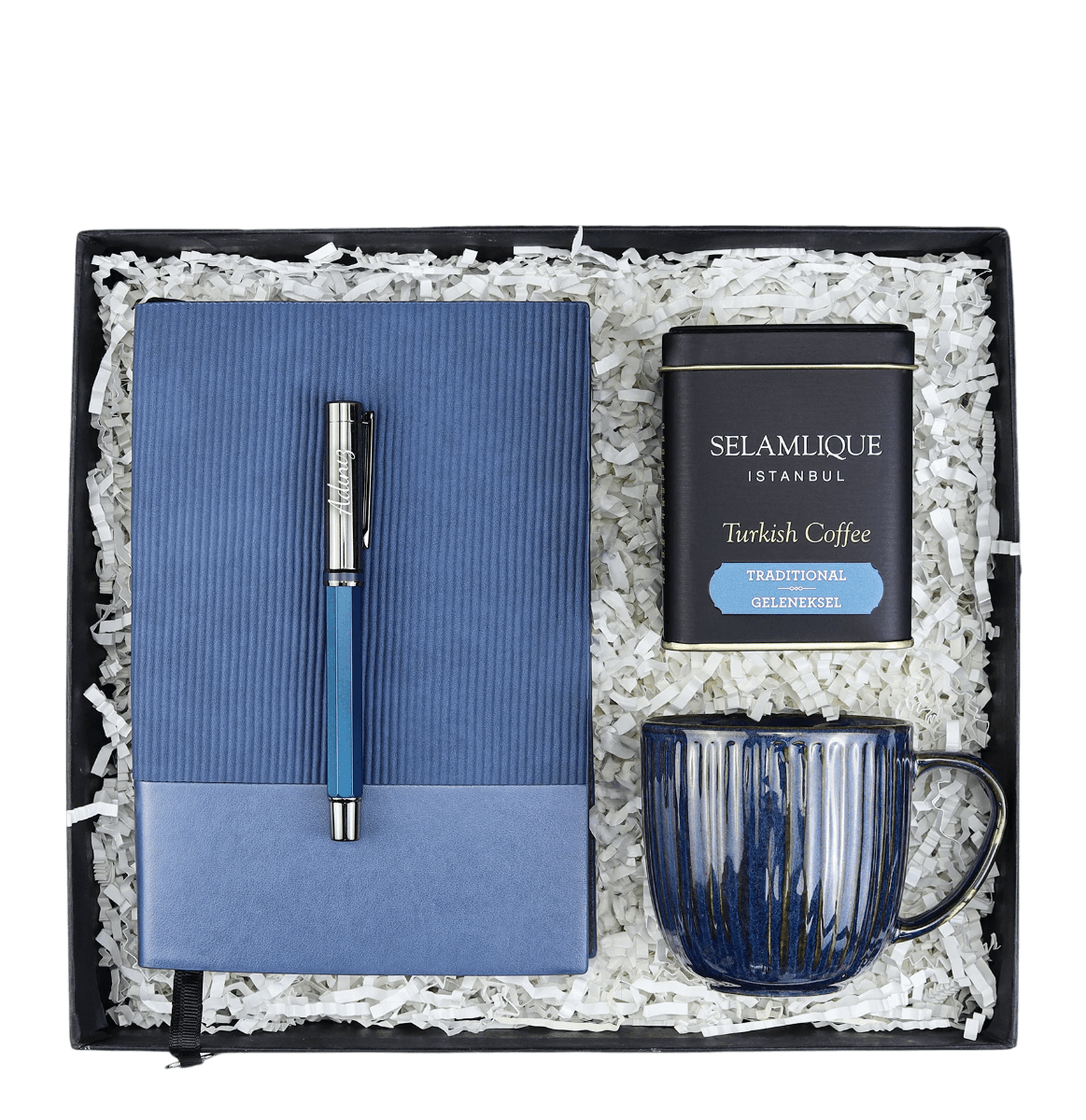 Defter & Mavi Kalem & Selamlıque & Kupa Hediye Seti