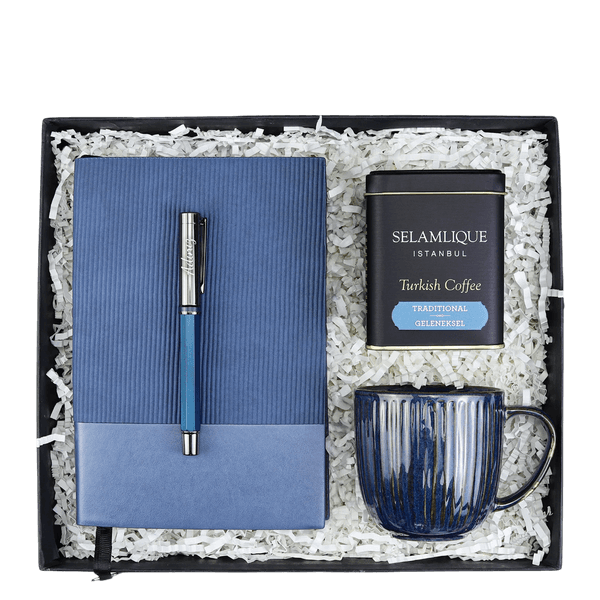Defter & Mavi Kalem & Selamlıque & Kupa Hediye Seti