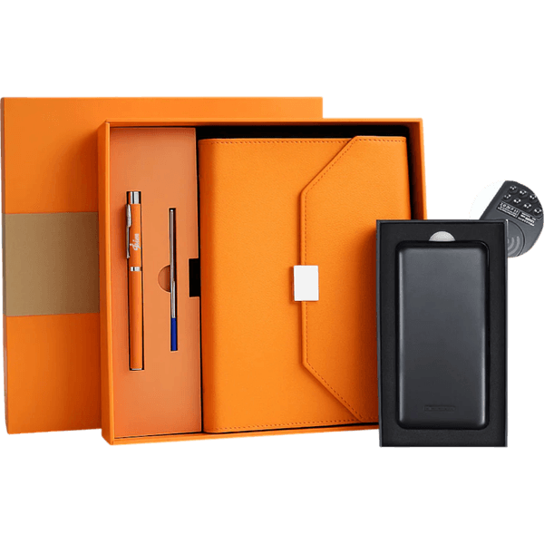 Kutulu Defter Kalem Seti & Vakumlu 10.000 mAh Powerbank Hediye Seti
