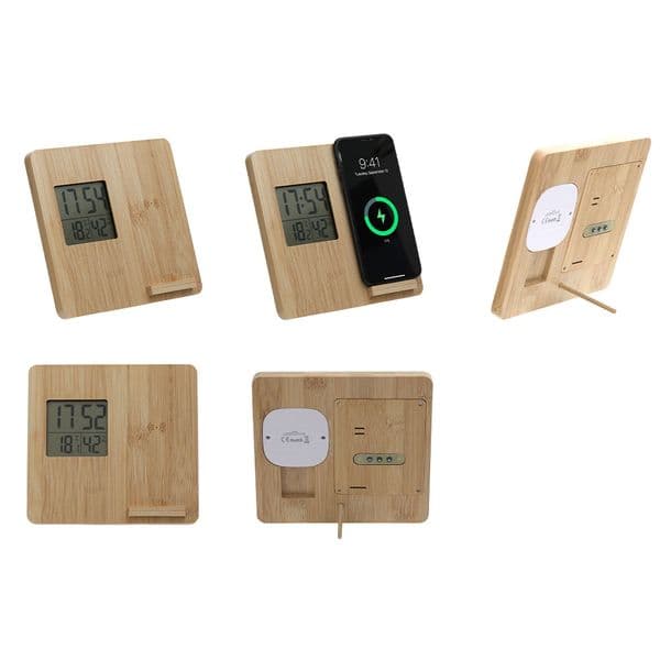 ED211 Masaüstü Bambu Saat Wireless Mobil Şarj Cihazı