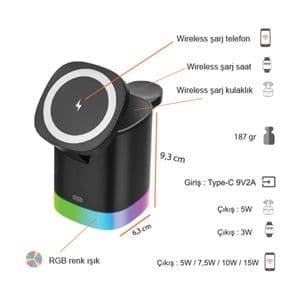 ED241 Kablosuz Şarj Standı (Telefon, Saat, Kulaklık)