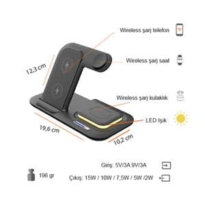 ED232 Kablosuz Şarj Standı (Telefon, Saat, Kulaklık)